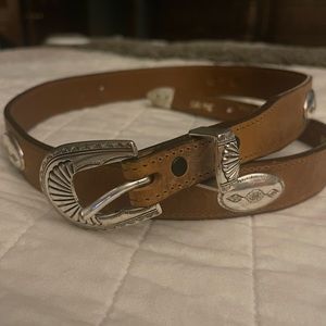 Torel Brown Leather Belt With Silver Designs Size 34 Made in Texas